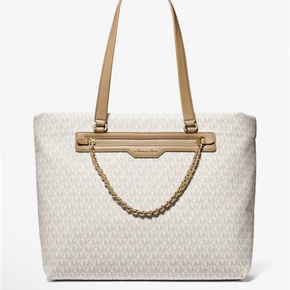 Michael Kos Slater Large Tote Shoulder Bag Signature Vanilla - Picture 1 of 4